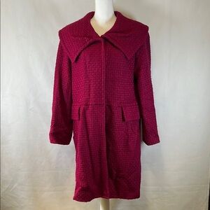 Focus 2000 Women's Size 12 Raspberry Rayon Wool Blend Long Coat Jacket Lined